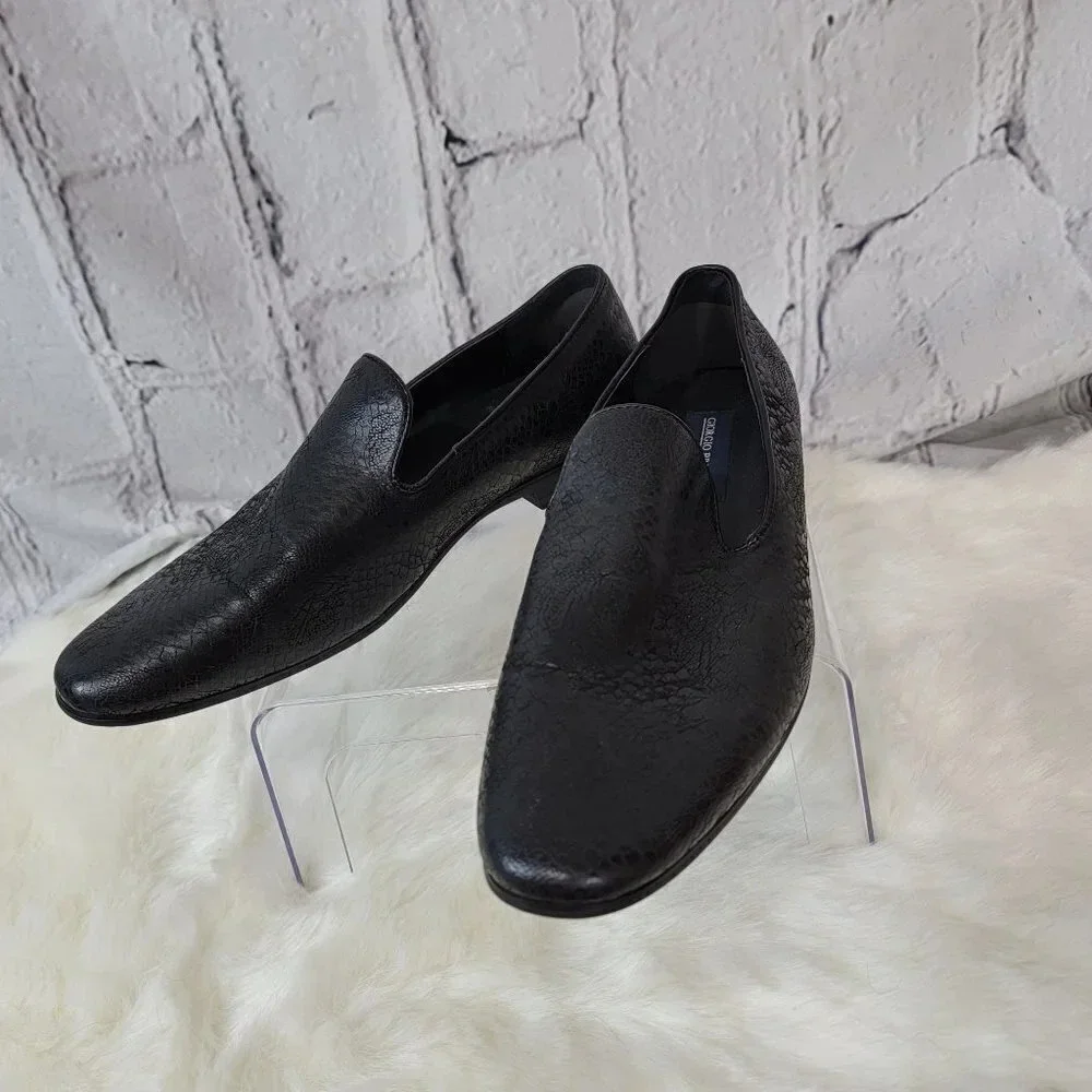 GIORGIO Brutini Black Slip On Loafer Driving Smoking‎ Shoes Mens Business 8.5